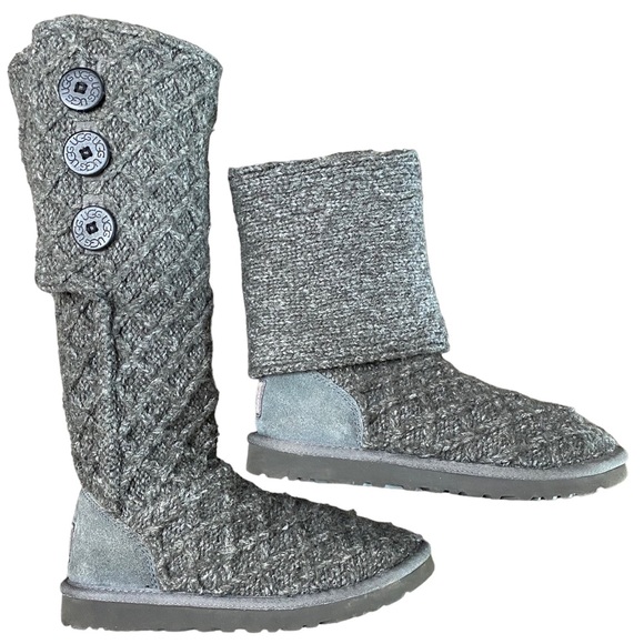 UGG Shoes - UGG Lattice Cardy Button Detailed Knit Boots - Size 7, Gray